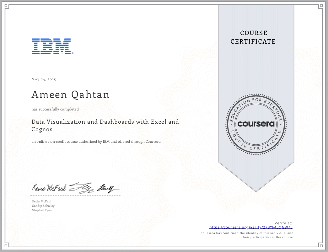 تصور البيانات ولوحات المعلومات باستخدام Excel وCognos