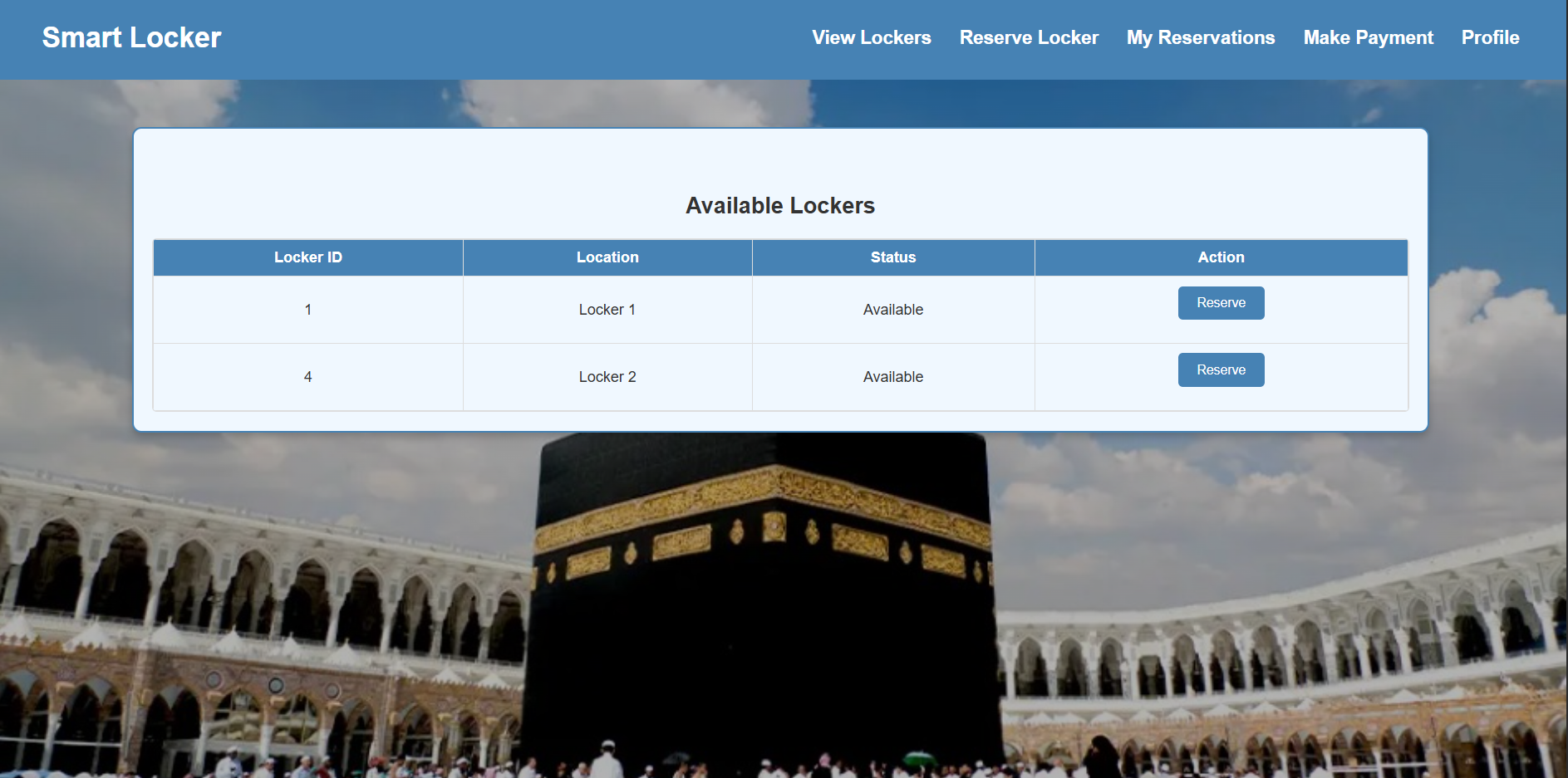 view lockers page
